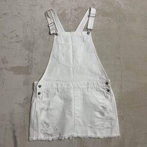 American Eagle‎ Overalls Skirt Womens Large White Pockets Distressed Frayed Hem
